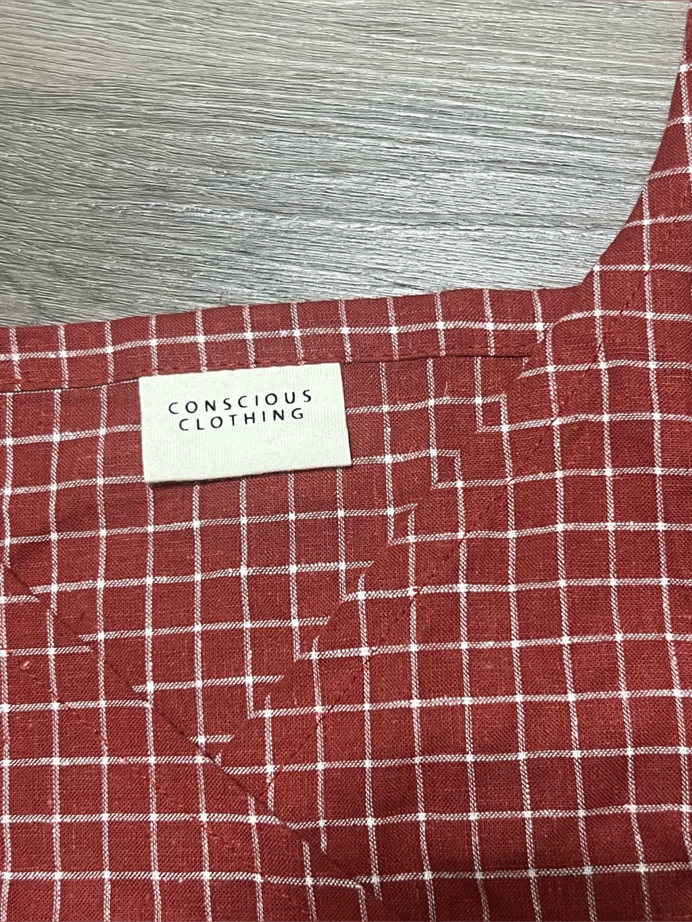 Conscious Clothing Womens XXL Soleil Wrap Dress Red Checkered Linen Pocket Apron - Picture 3 of 7